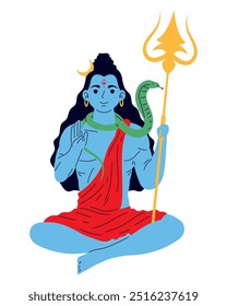 cartoon lord shiva with trident isolated