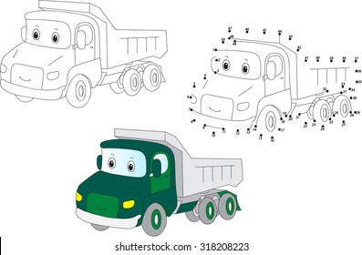 Cartoon lorry. Coloring and dot to dot educational game for kids. Vector illustration