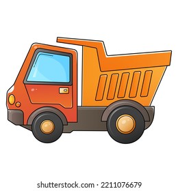 Cartoon lorry or dump truck. Construction vehicles. Colorful vector illustration for children.