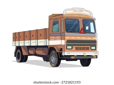 Cartoon Lorry Vehicle Vector Design, Indian Lorry Illustration Design, Transport Vehicle, Vector Art
