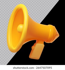 Cartoon loudspeaker. Megaphone 3D render style on transparent background. For dark and bright backgrounds.