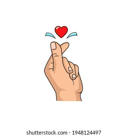 Cartoon love finger gesture, korean symbol of love. Asian heart. Illustration doodle line vector