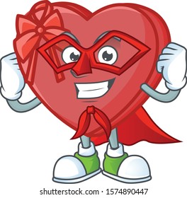 A cartoon of love gift box wearing costume of Super hero