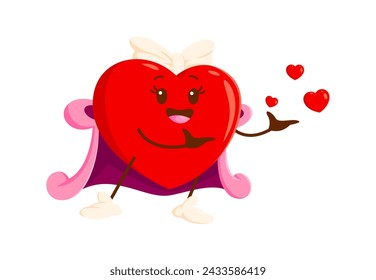 Cartoon love heart character sends kisses. Isolated vector romantic girl personage playfully blowing red hearts at valentines day, flirting or radiating affection with adorable and lovable expression svg