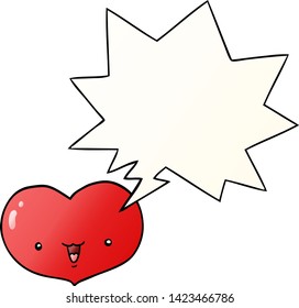 cartoon love heart character with speech bubble in smooth gradient style