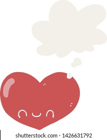 cartoon love heart character with thought bubble in retro style