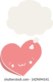 cartoon love heart with face with thought bubble in retro style