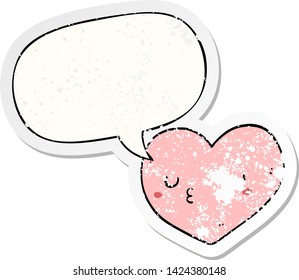 cartoon love heart with speech bubble distressed distressed old sticker