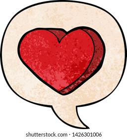 cartoon love heart with speech bubble in retro texture style
