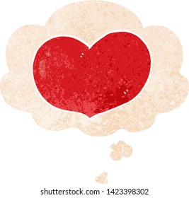 cartoon love heart with thought bubble in grunge distressed retro textured style