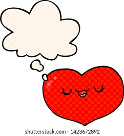 cartoon love heart with thought bubble in comic book style