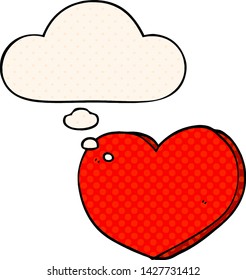 cartoon love heart with thought bubble in comic book style