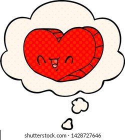 cartoon love heart with thought bubble in comic book style