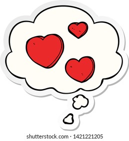 cartoon love hearts with thought bubble as a printed sticker