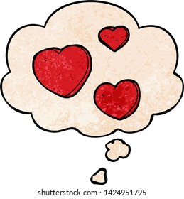 cartoon love hearts with thought bubble in grunge texture style