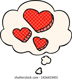 cartoon love hearts with thought bubble in comic book style