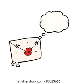 cartoon love letter with face and thought bubble