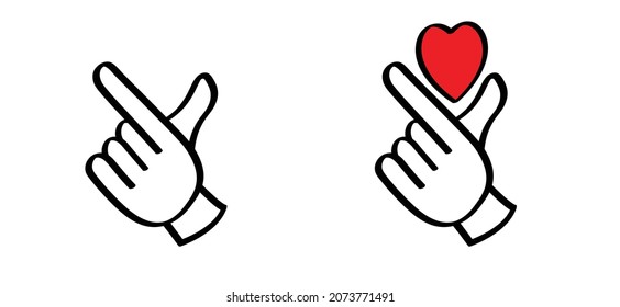 Cartoon  I Love You. Korea V Finger Wave Icon. Korean Hand Pictogram. Hallyu K Pop Or Kpop Dance Mucic Party Logo. Vector Waves.