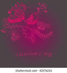 Cartoon lovely bird singing, valentine card