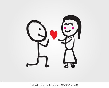 Cartoon Male Female Stick Figures Joining Stock Vector (Royalty Free ...