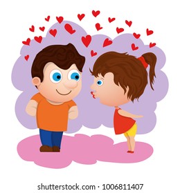 Cartoon loving characters with hearts. Declare your love. Vector illustration. St. Valentine's Day.