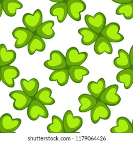 Cartoon lucky four leaf clover seamless pattern