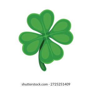 Cartoon glückliches vierblättriges Kleeblatt, glücklicher St. Patrick Tag und irisches Kultursymbol. Vektorgrüne Shamrock-Pflanze, die Glück und Glück symbolisiert. Ikonischer Urlaub, Glücksbringer, Positivität und magische Reize