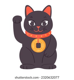 Cartoon lucky kitten. Oriental souvenir lucky cat, asian fortune maneki neko cat toy flat vector illustration