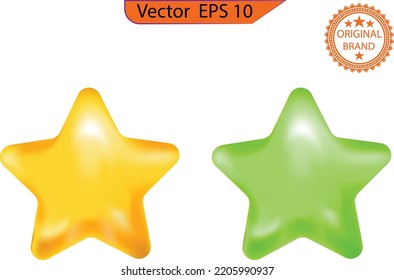 Cartoon lucky star isolated on blue background. 3D rendering. cute smooth yellow star. minimal design. Yellow stars glossy colors. Achievements for games. Customer rating feedback concept