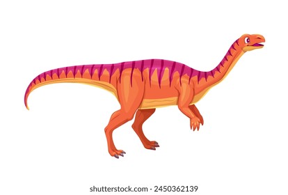 Cartoon Lufengosaurus dinosaur character. Isolated vector early Jurassic herbivorous dino, with a small head, long neck, and tail, possessing a bipedal stance. Prehistoric animal reptile personage