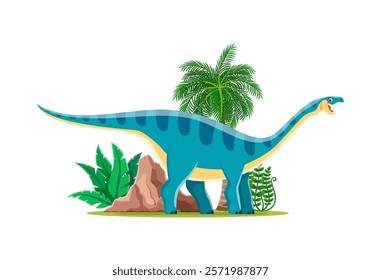 Cartoon Lufengosaurus dinosaur cute character. Extinct reptile funny vector personage, prehistoric dinosaur or Jurassic era lizard isolated character. Paleontology animal Lufengosaurus in jungle