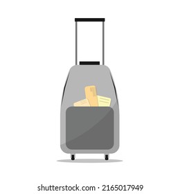 Cartoon luggage suitcase on wheels. Isolate on a white background. Vector flat illustration