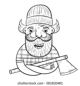 cartoon lumberjack with an axe. vector.