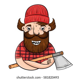 cartoon lumberjack with an axe. vector.