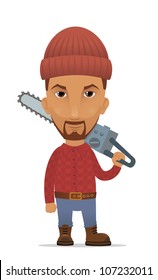 Cartoon lumberjack with a chain saw