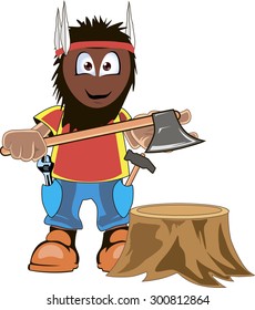 Cartoon lumberjack holding an axe. Isolated on white.