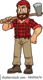 Cartoon lumberjack holding an axe. Vector illustration with simple gradients. All in a single layer.