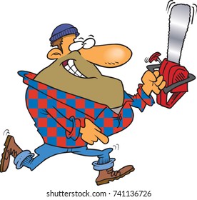 cartoon lumberjack holding a saw