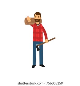 Cartoon Lumberjack Man Standing Big Log Stock Vector (Royalty Free ...