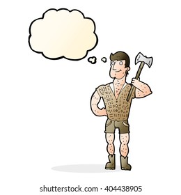 cartoon lumberjack with thought bubble