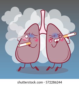 cartoon lung feel scare and cry with smoke