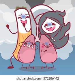 cartoon lung feel scare and cry with smoke
