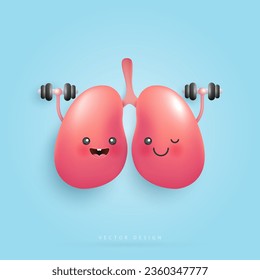 Cartoon lungs character doing exercise for health. lungs healthy and strong. happy lungs for medical apps, websites and hospital. vector design.