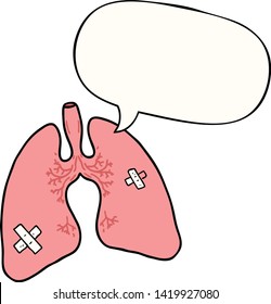 pulmones de caricatura con burbuja de habla