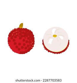 Cartoon lychee, red and white peel fruit. Isolated on white background, flat design, EPS10 vector
