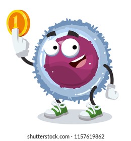 cartoon lymphocyte cell mascot keeps the coin on white background