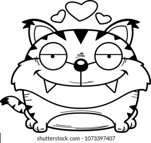 A cartoon lynx cub with an in love expression.