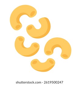 Cartoon macaroni pasta elbows isolated on white background, flat vector food style illustration.