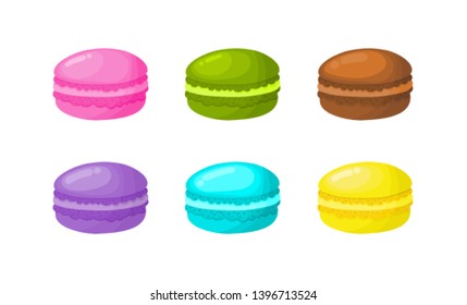 cartoon macaroon set on white background for cafe or restaurant. illustration vector. 