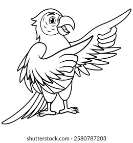 Cartoon macaw bird pointing line art